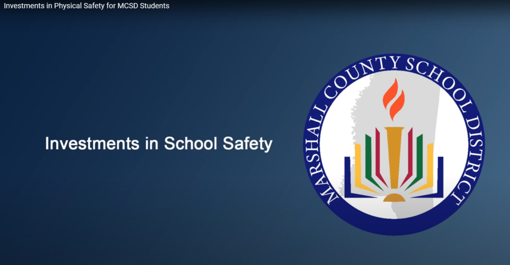 Picture with District Logo and text "Investments in School Safety"