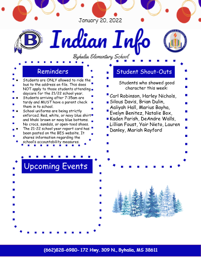 Indian Info with student names, important updates, and announcements