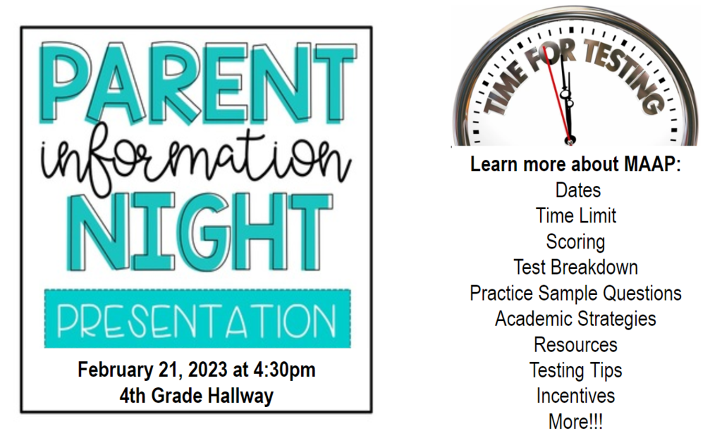 4th Grade parent night flyer (Feb. 21 @ 4:30 in the 4th Grade hallway)